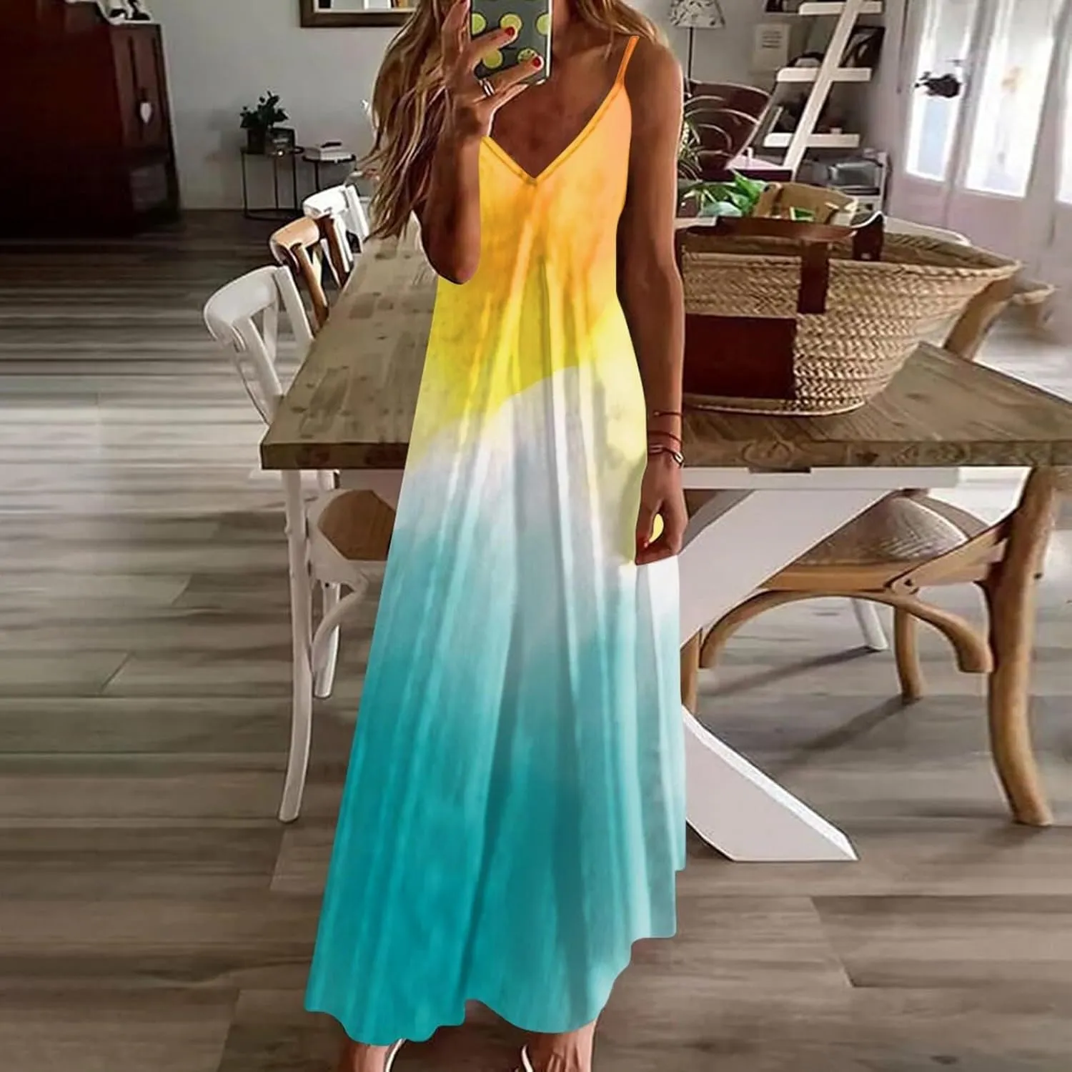 Summer Dresses for Women Vacation Floral Slip Dress Boho Maxi Sleeveless Dress Casual V Neck Beach Sundresses 2025