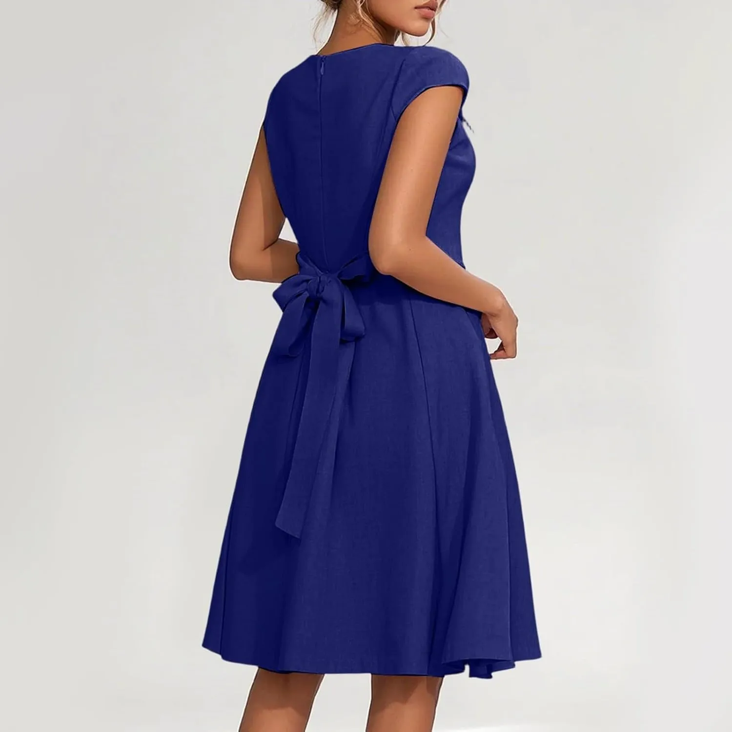 Summer Floral Chiffon Dresses for Women 2025 Midi Trendy Flowy Swing Empire Waist Cap Sleeve V Neck A Line Dress