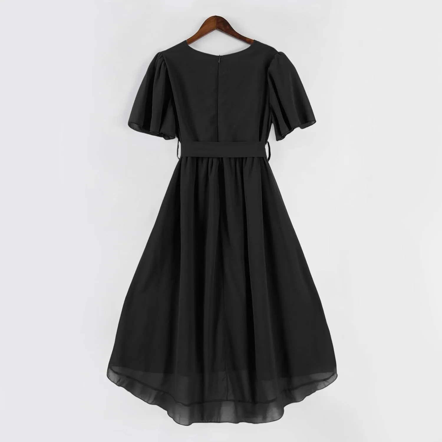 Summer Floral Chiffon Dresses for Women 2025 Midi Trendy Flowy Swing Tie Elastic Waist Short Sleeve V Neck A Line Dress