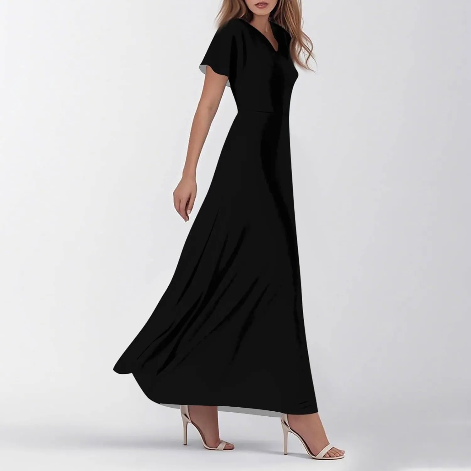 Summer Maxi Dresses for Women 2025 Floral V Neck Long Sundresses for Beach Vacation Flowy Casual Wedding Guest Dress