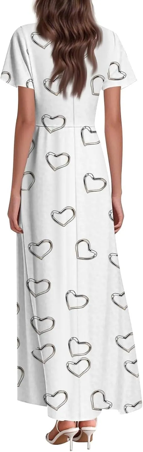 Summer Maxi Dresses for Women 2025 Floral V Neck Long Sundresses for Beach Vacation Flowy Casual Wedding Guest Dress