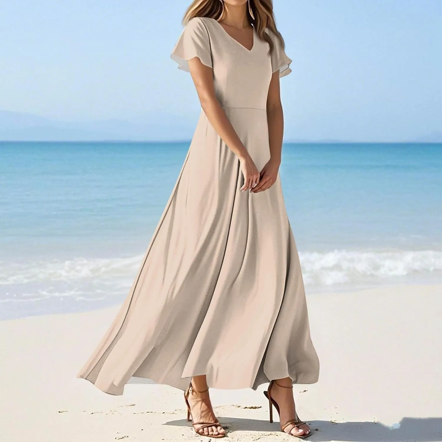 Summer Maxi Dresses for Women 2025 Floral V Neck Long Sundresses for Beach Vacation Flowy Casual Wedding Guest Dress