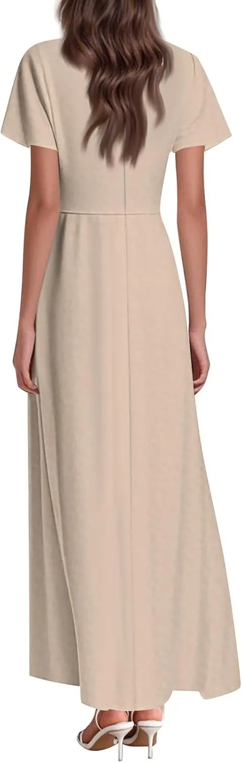 Summer Maxi Dresses for Women 2025 Floral V Neck Long Sundresses for Beach Vacation Flowy Casual Wedding Guest Dress