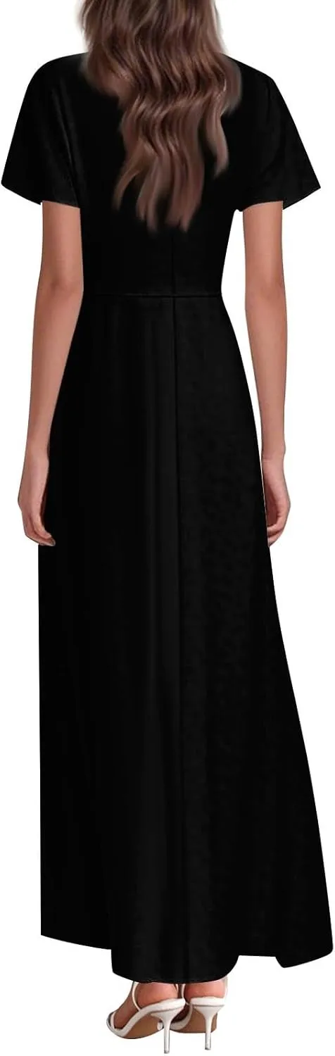 Summer Maxi Dresses for Women 2025 Floral V Neck Long Sundresses for Beach Vacation Flowy Casual Wedding Guest Dress