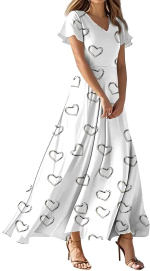 Summer Maxi Dresses for Women 2025 Floral V Neck Long Sundresses for Beach Vacation Flowy Casual Wedding Guest Dress