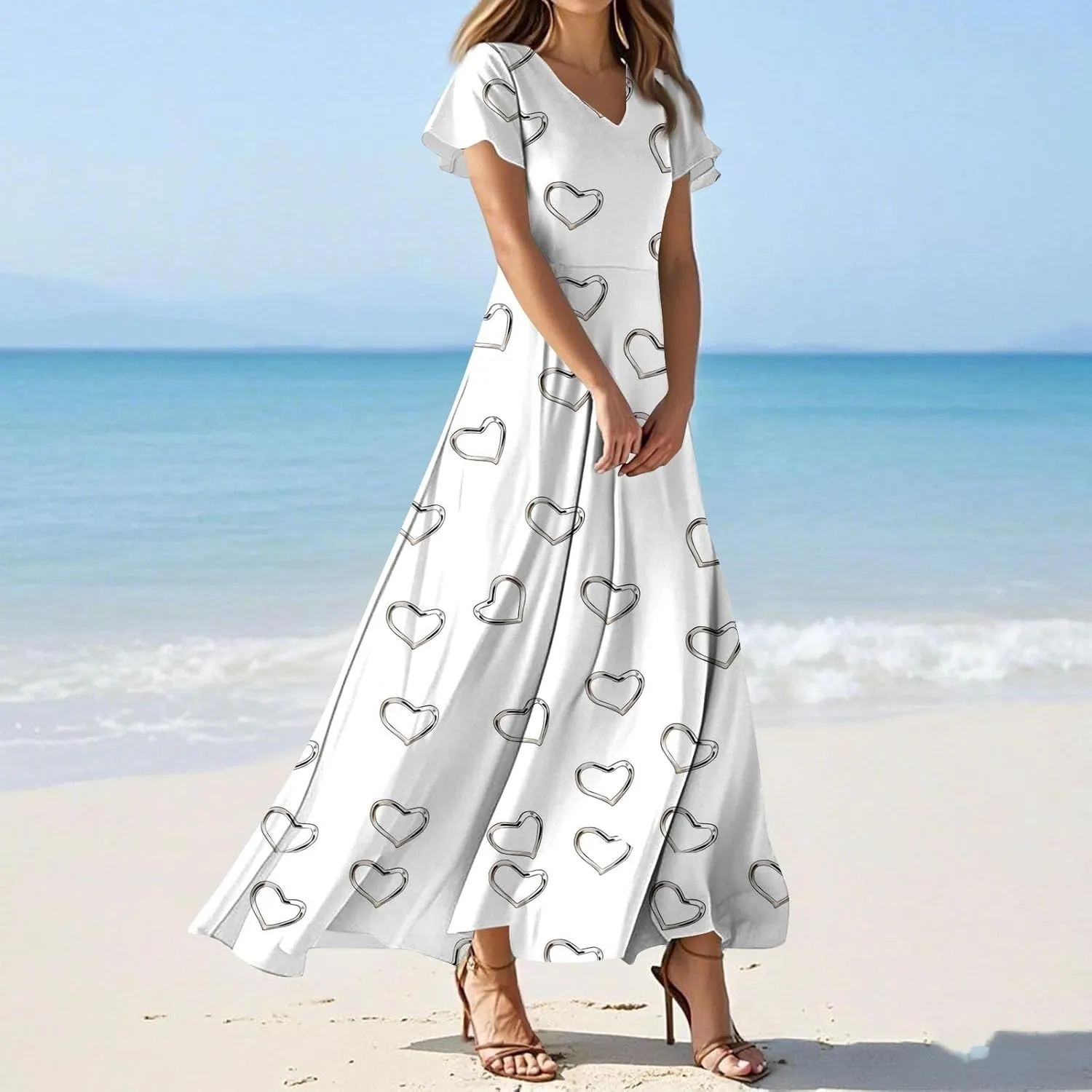 Summer Maxi Dresses for Women 2025 Floral V Neck Long Sundresses for Beach Vacation Flowy Casual Wedding Guest Dress