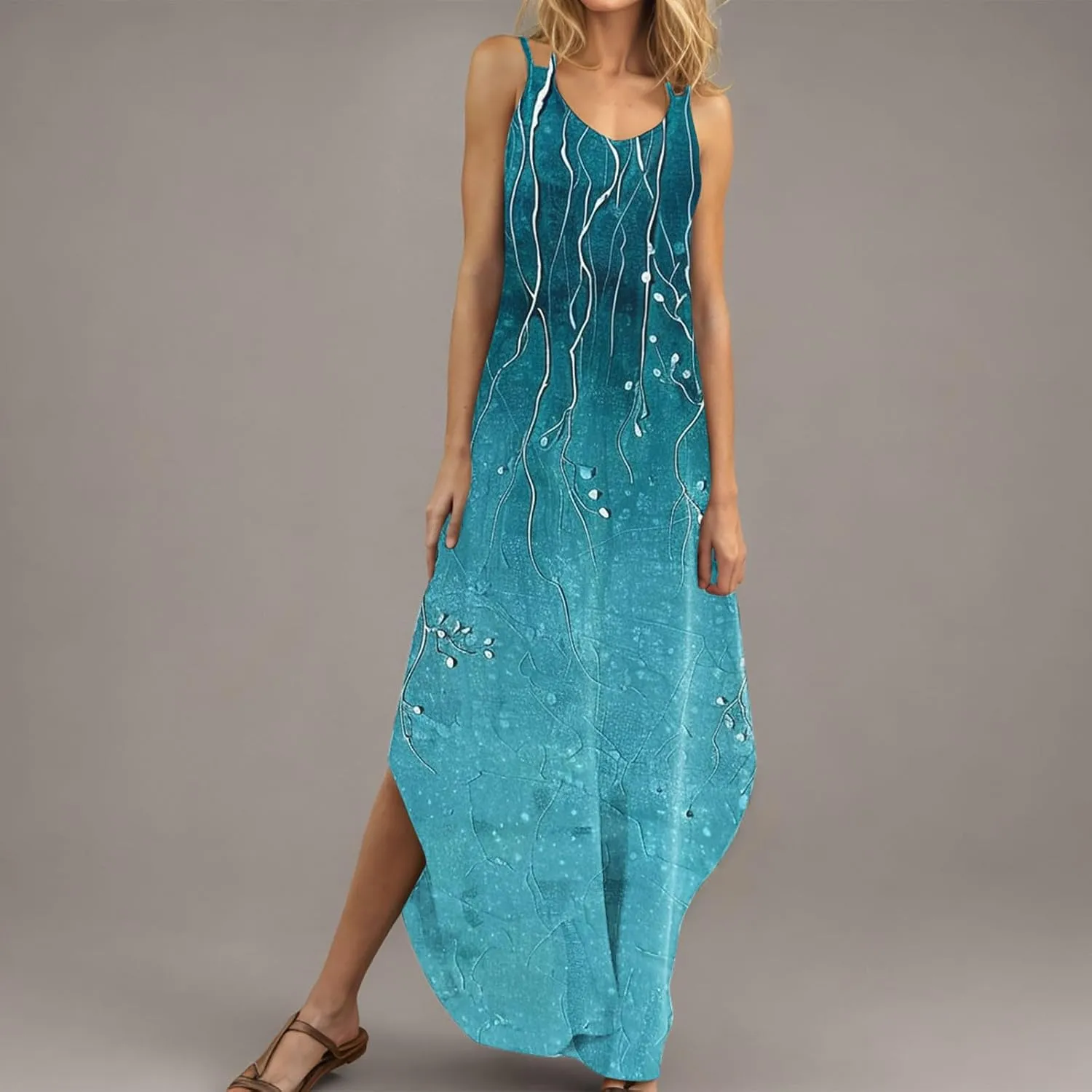 Summer Maxi Long Dresses for Women 2025 Sexy Spaghetti Strap v Neck Split Dress Casual Beach Sundress Vacation Outfits