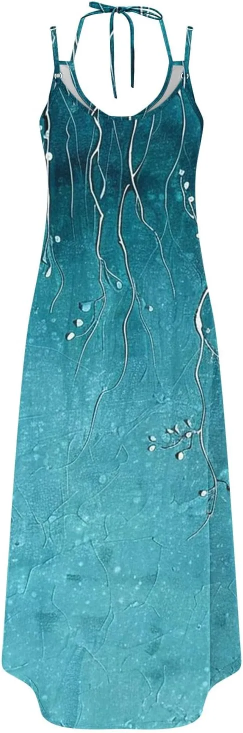Summer Maxi Long Dresses for Women 2025 Sexy Spaghetti Strap v Neck Split Dress Casual Beach Sundress Vacation Outfits
