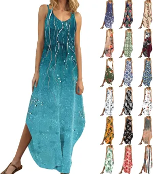 Summer Maxi Long Dresses for Women 2025 Sexy Spaghetti Strap v Neck Split Dress Casual Beach Sundress Vacation Outfits