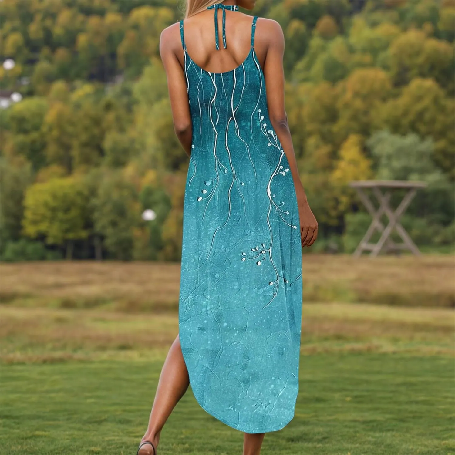 Summer Maxi Long Dresses for Women 2025 Sexy Spaghetti Strap v Neck Split Dress Casual Beach Sundress Vacation Outfits