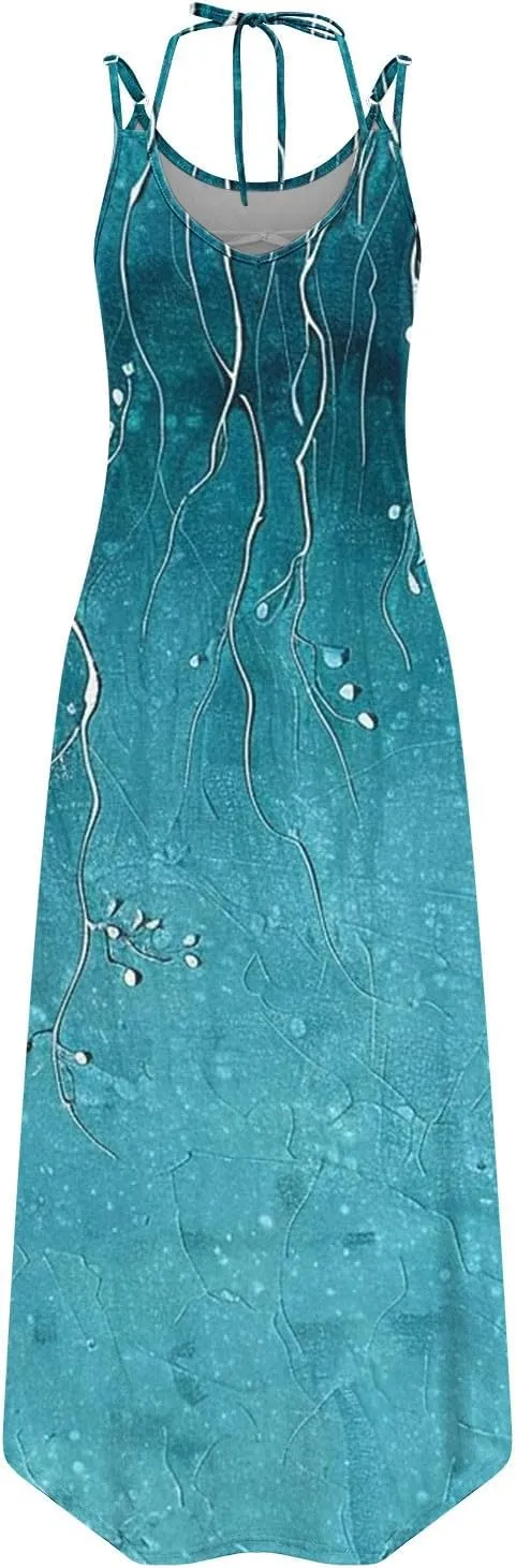 Summer Maxi Long Dresses for Women 2025 Sexy Spaghetti Strap v Neck Split Dress Casual Beach Sundress Vacation Outfits