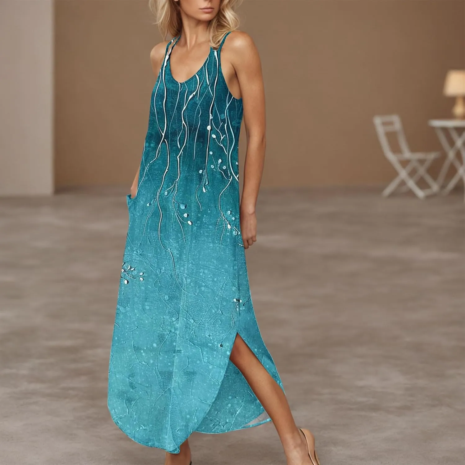 Summer Maxi Long Dresses for Women 2025 Sexy Spaghetti Strap v Neck Split Dress Casual Beach Sundress Vacation Outfits