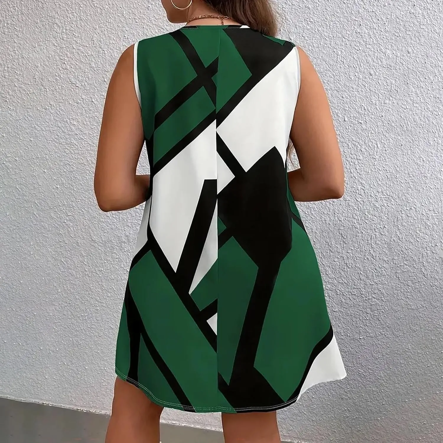 Tank Dress Geometric Printed Plus Size Dresses V-Neck Sleeveless Loose Midi Dresses Summer Dresses for Women 2025