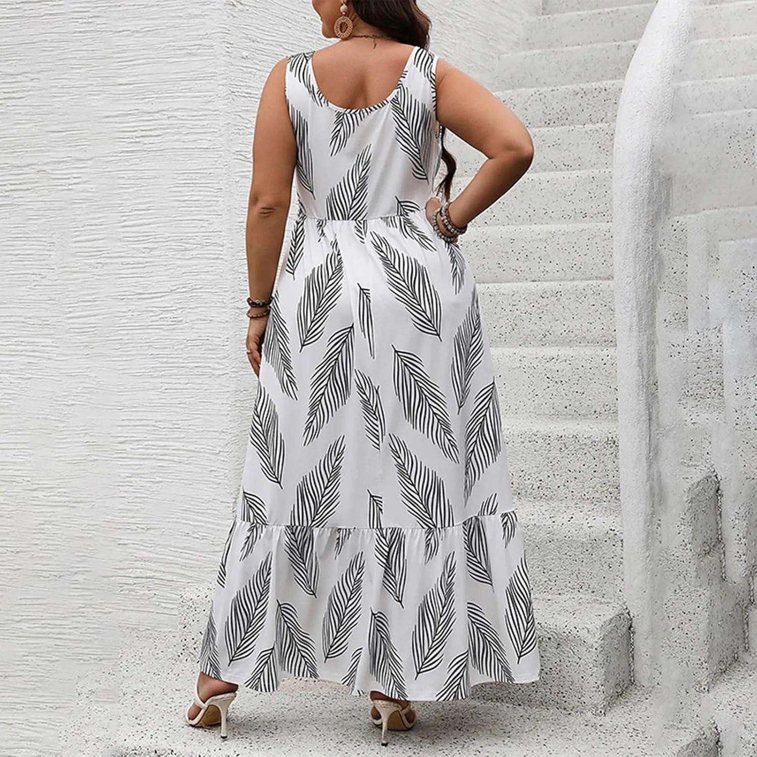 Tank Dresses for Women 2025 Plus Size Adjustable Spaghetti Strap Flower Dresses V-Neck Sleeveless Tropical midi Dress