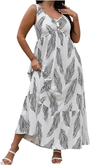 Tank Dresses for Women 2025 Plus Size Adjustable Spaghetti Strap Flower Dresses V-Neck Sleeveless Tropical midi Dress