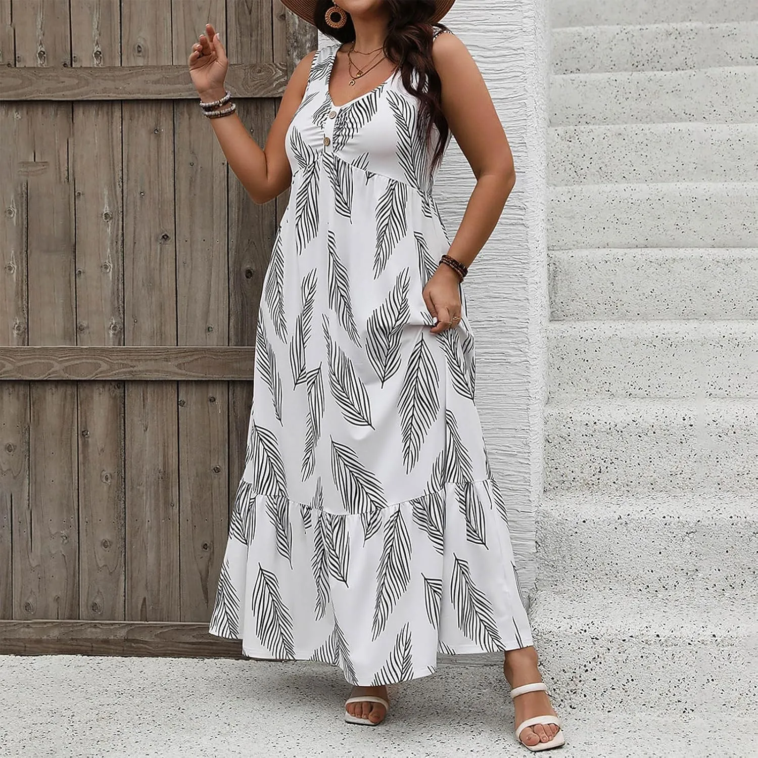 Tank Dresses for Women 2025 Plus Size Adjustable Spaghetti Strap Flower Dresses V-Neck Sleeveless Tropical midi Dress