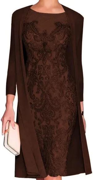 Tea Length Mother of The Bride Dresses for Wedding with Jacket Chiffon 2PC Elegant Grandmother of The Bride Dress