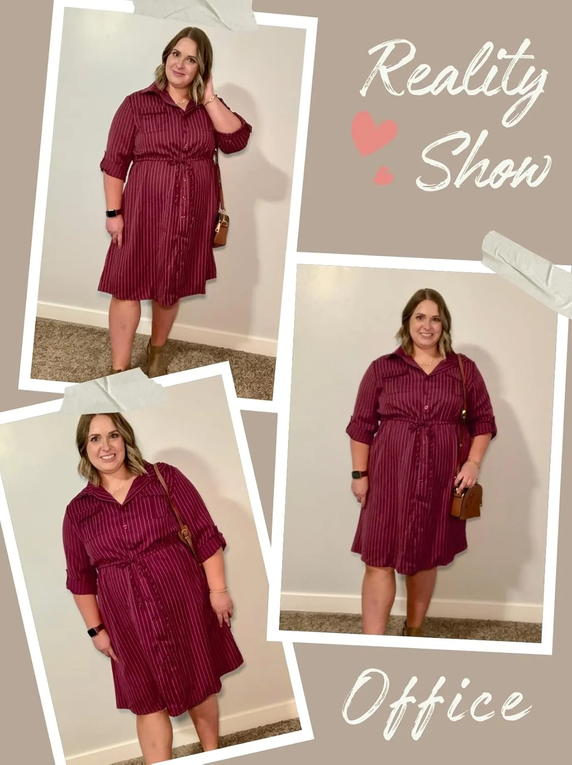 Theenkoln Womens Plus Size Button Dress Collared V Neck 3/4 Sleeve Striped Casual Drawstring Midi Fall Dresses with Pocket