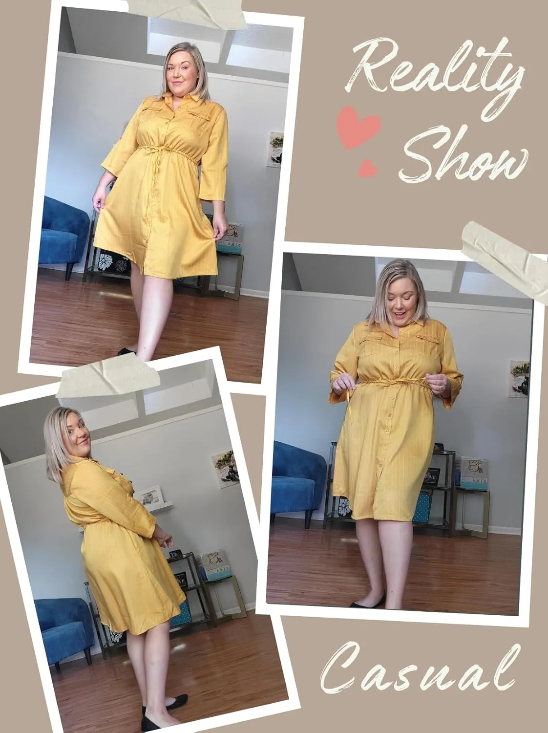 Theenkoln Womens Plus Size Button Dress Collared V Neck 3/4 Sleeve Striped Casual Drawstring Midi Fall Dresses with Pocket