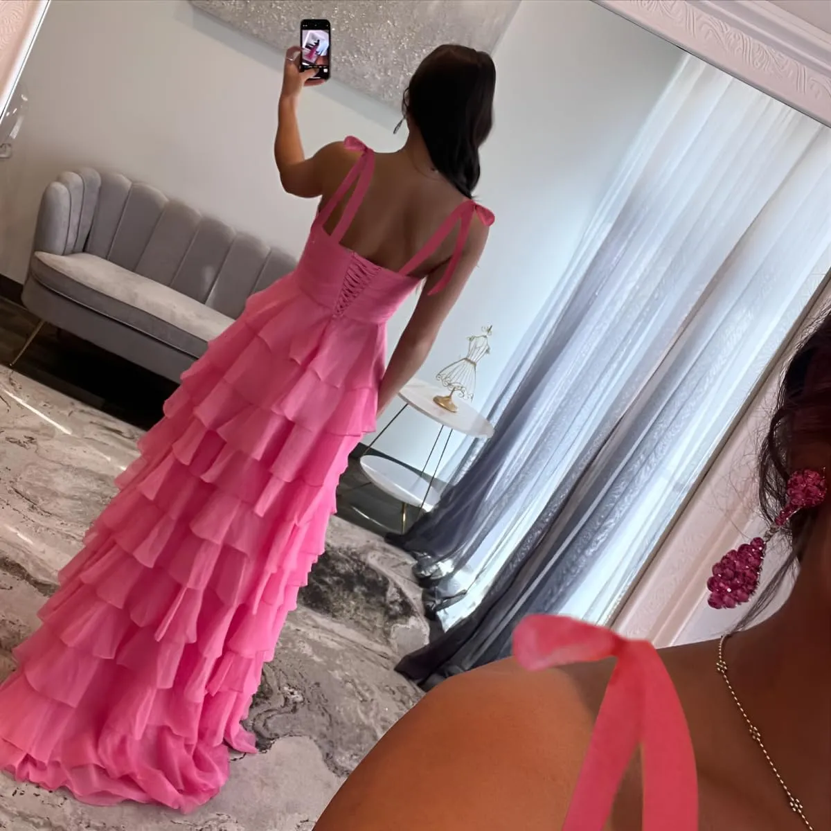 Tiered Prom Dress 2025 Chiffon Spaghetti Straps Long Layered Slit Ball Gowns for Women Elegant Formal Evening Gowns