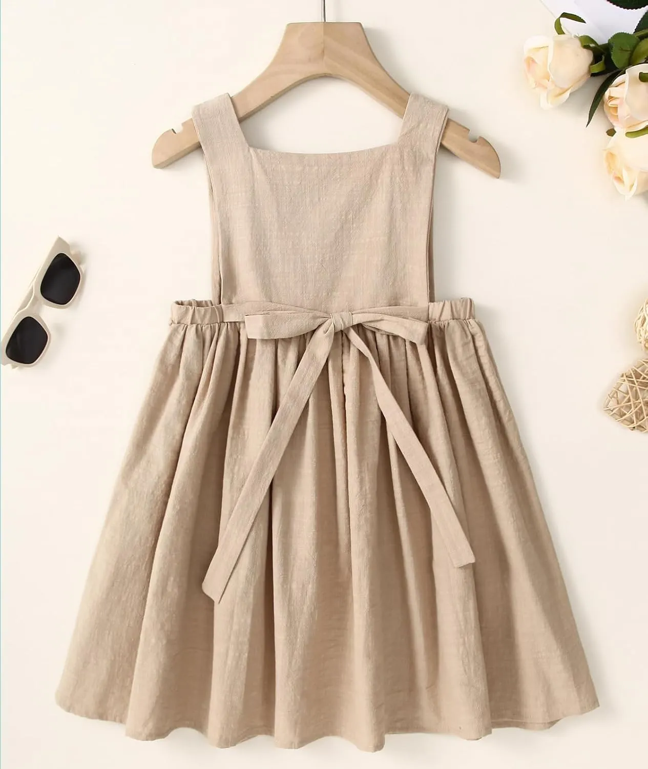Toddler Girl Cotton Linen Summer Dress Suspender Sleeveless Button Beach Girls Sundress