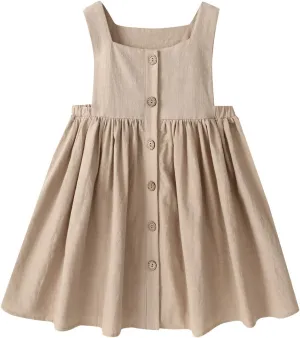 Toddler Girl Cotton Linen Summer Dress Suspender Sleeveless Button Beach Girls Sundress