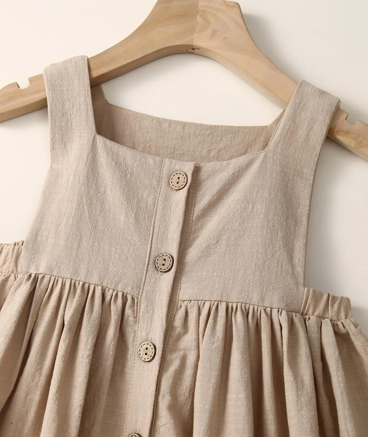 Toddler Girl Cotton Linen Summer Dress Suspender Sleeveless Button Beach Girls Sundress