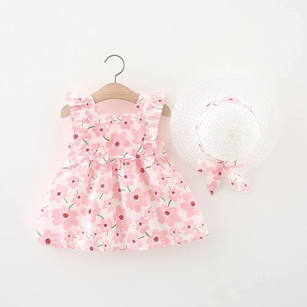 Toddler Girls Sleeveless Backless Tutu Dress with Sun Hat Baby Summer Outfits Sundress Princess Birthday Party Dress