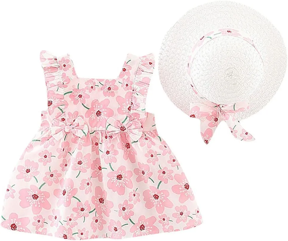 Toddler Girls Sleeveless Backless Tutu Dress with Sun Hat Baby Summer Outfits Sundress Princess Birthday Party Dress