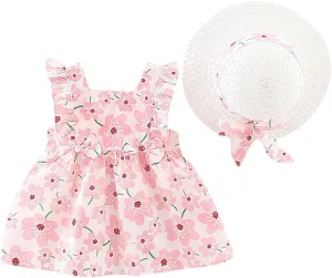 Toddler Girls Sleeveless Backless Tutu Dress with Sun Hat Baby Summer Outfits Sundress Princess Birthday Party Dress
