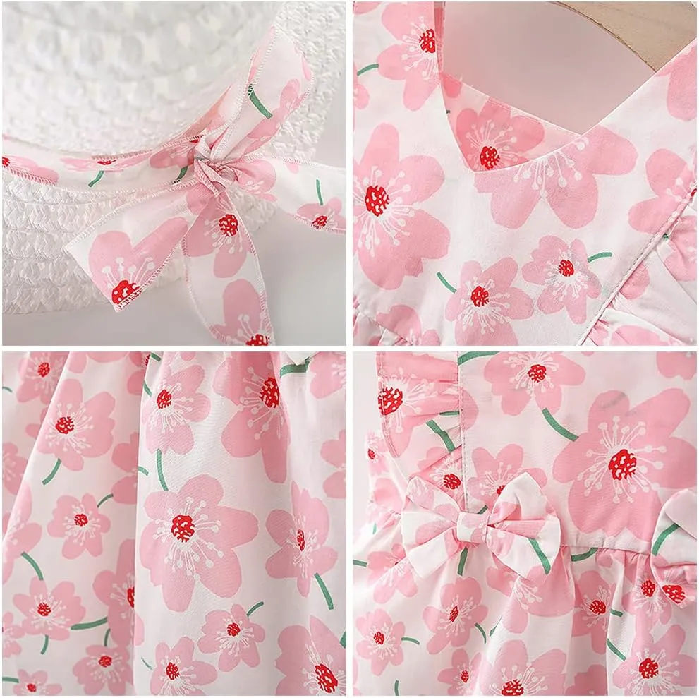Toddler Girls Sleeveless Backless Tutu Dress with Sun Hat Baby Summer Outfits Sundress Princess Birthday Party Dress