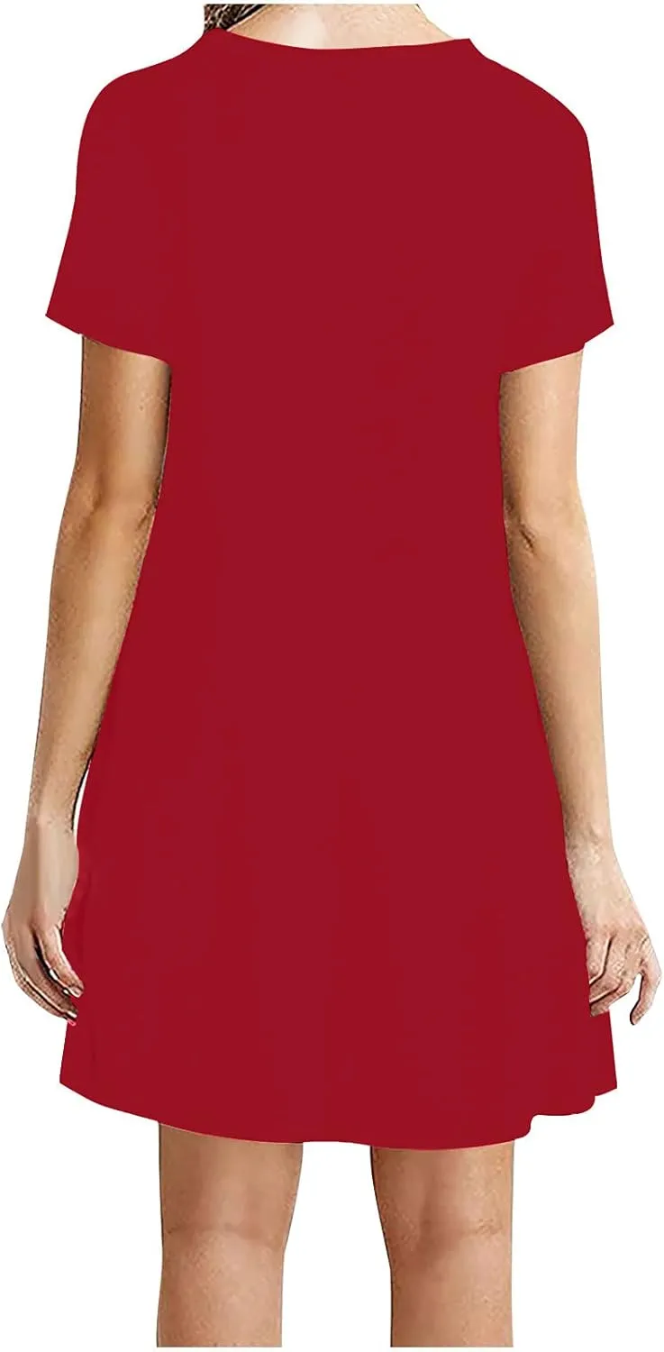 Tshirt Dresses for Women Summer Short Sleeve Round Neck Mini Dress Casual Loose Boho Vacation Soft Dresses