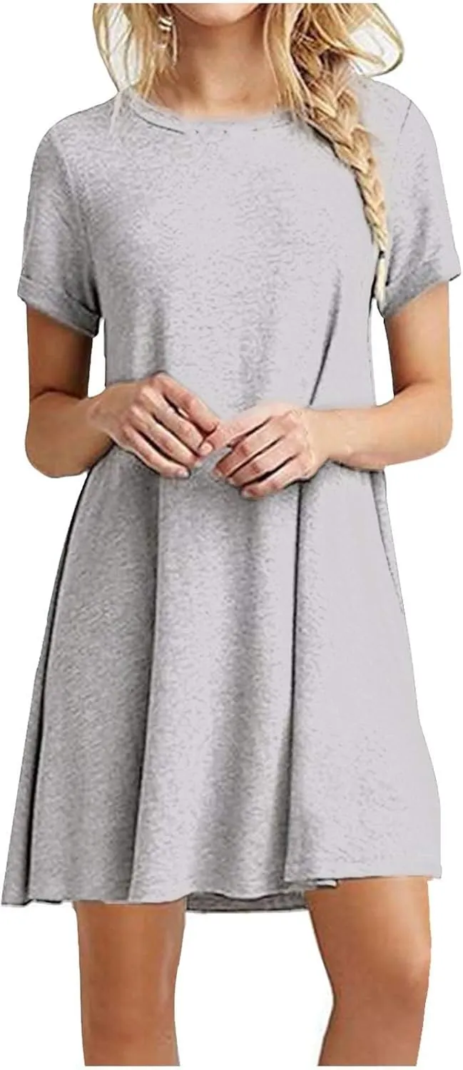Tshirt Dresses for Women Summer Short Sleeve Round Neck Mini Dress Casual Loose Boho Vacation Soft Dresses