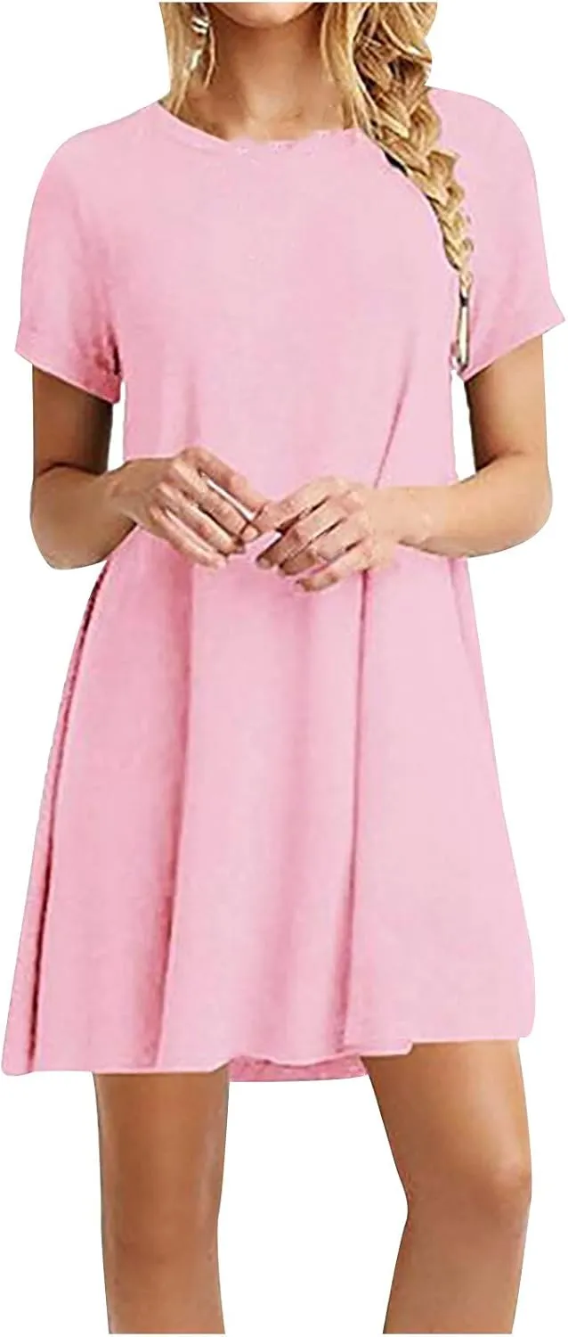 Tshirt Dresses for Women Summer Short Sleeve Round Neck Mini Dress Casual Loose Boho Vacation Soft Dresses