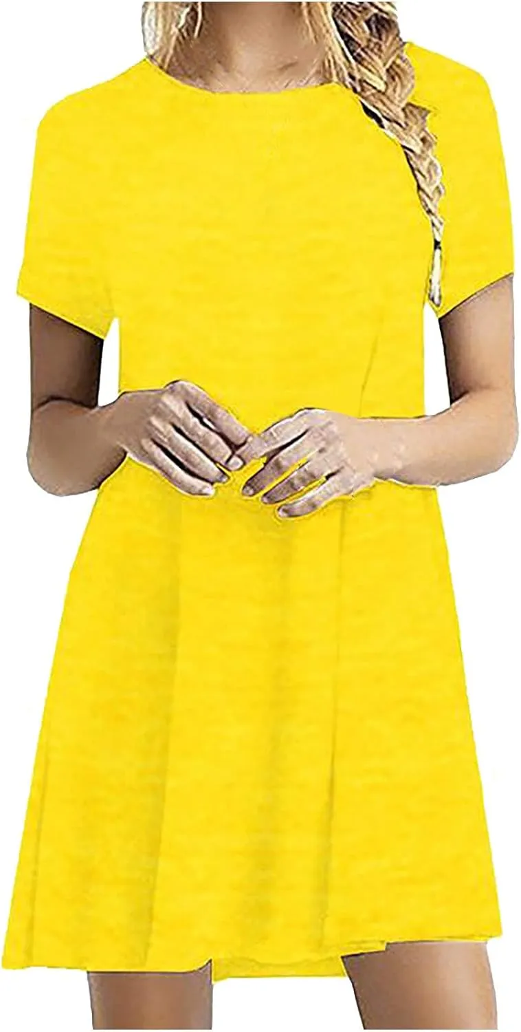 Tshirt Dresses for Women Summer Short Sleeve Round Neck Mini Dress Casual Loose Boho Vacation Soft Dresses