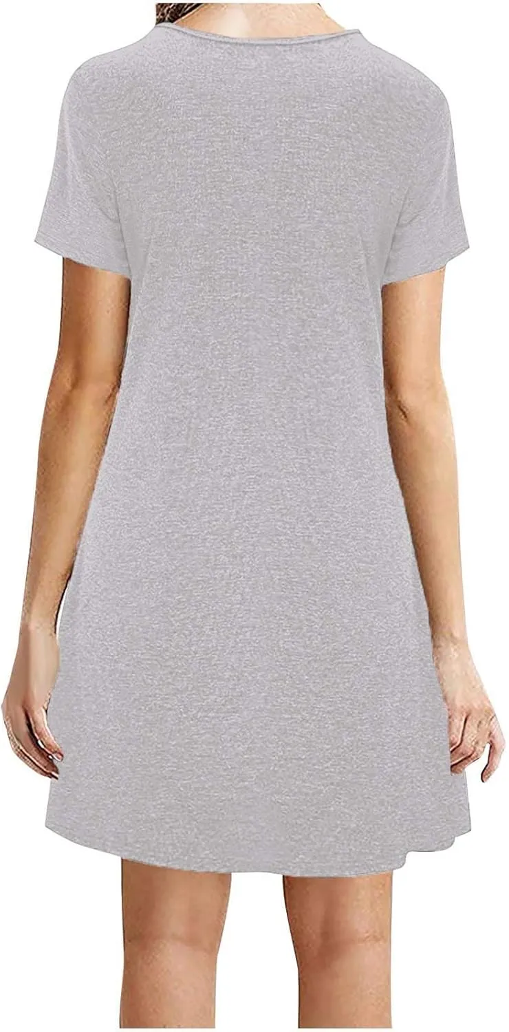 Tshirt Dresses for Women Summer Short Sleeve Round Neck Mini Dress Casual Loose Boho Vacation Soft Dresses