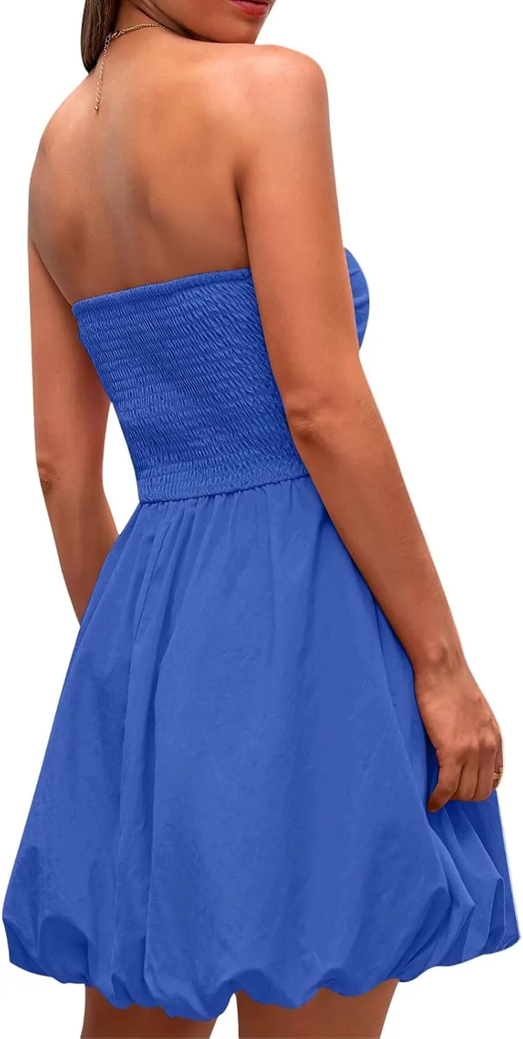 Tube Top Dress for Women Summer Solid Strapless Mini Dresses Off The Shoudle Ruffle Beach Dress
