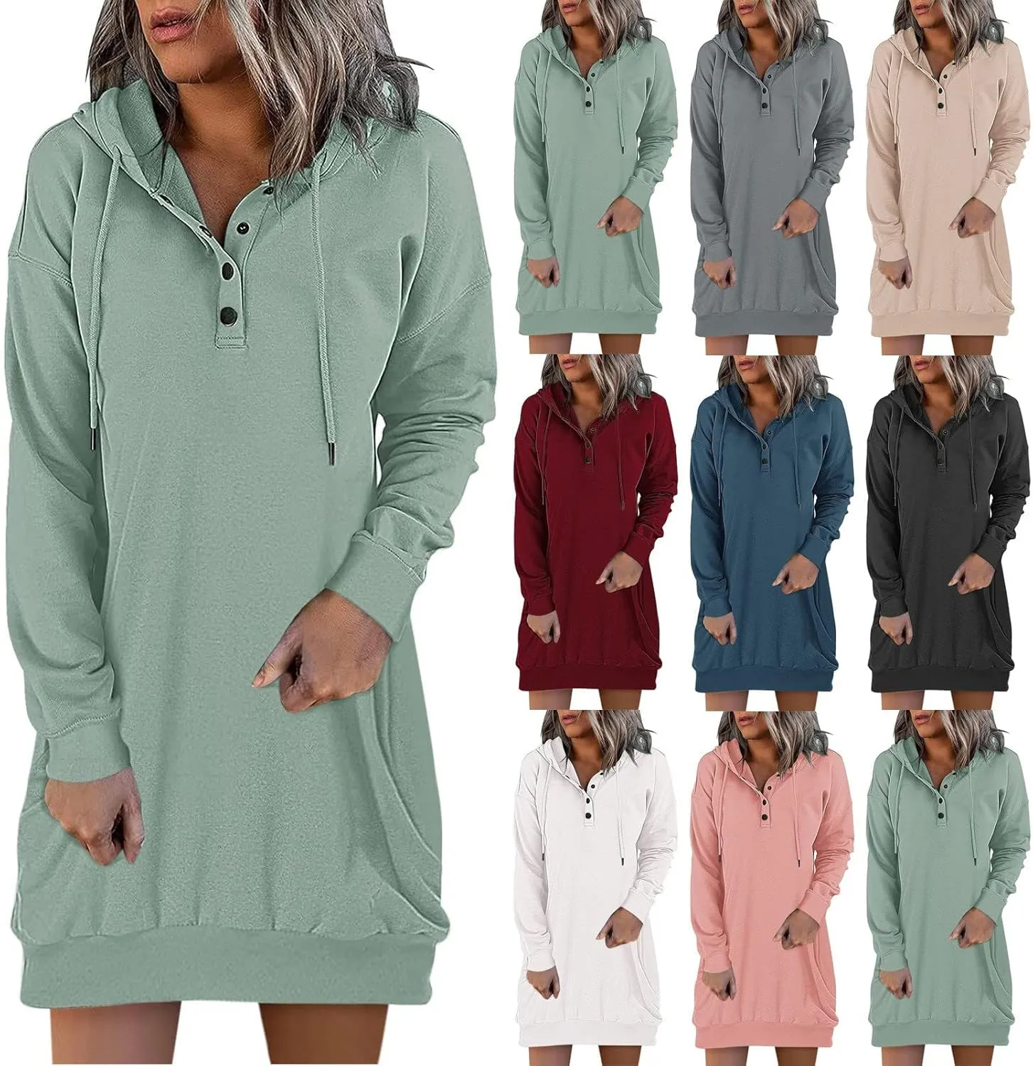 UOQAPRE Womens Pullover Hoodies Dresses Sweater for Women 2022 Sweatshirt Long Sleeve Shirts with Kangaroo Pockets S-5XL