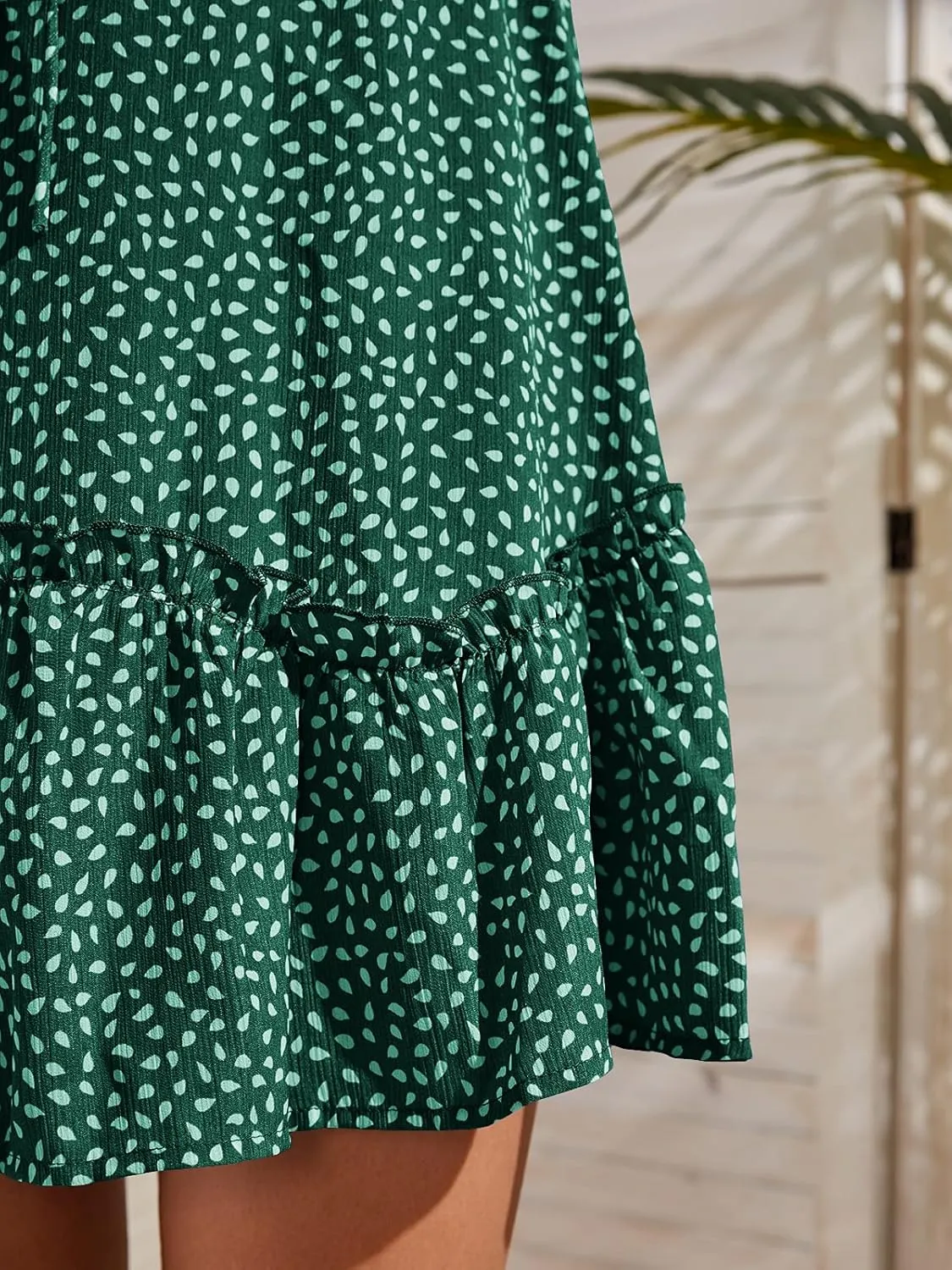 Valphsio Womens Smocked Dress Ruffle Floral Tie Front Boho Short Dresses