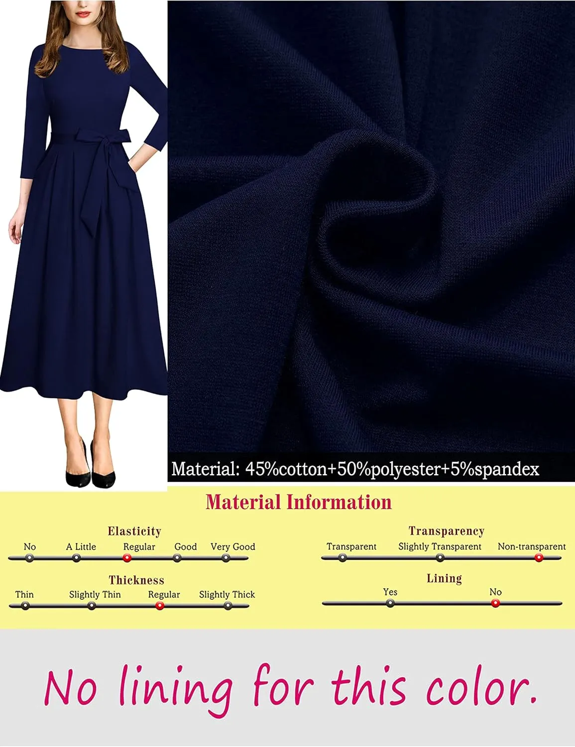 VFSHOW Womens Elegant Pockets Belted Work Business Office Casual Party Pleated A-Line Midi Dress