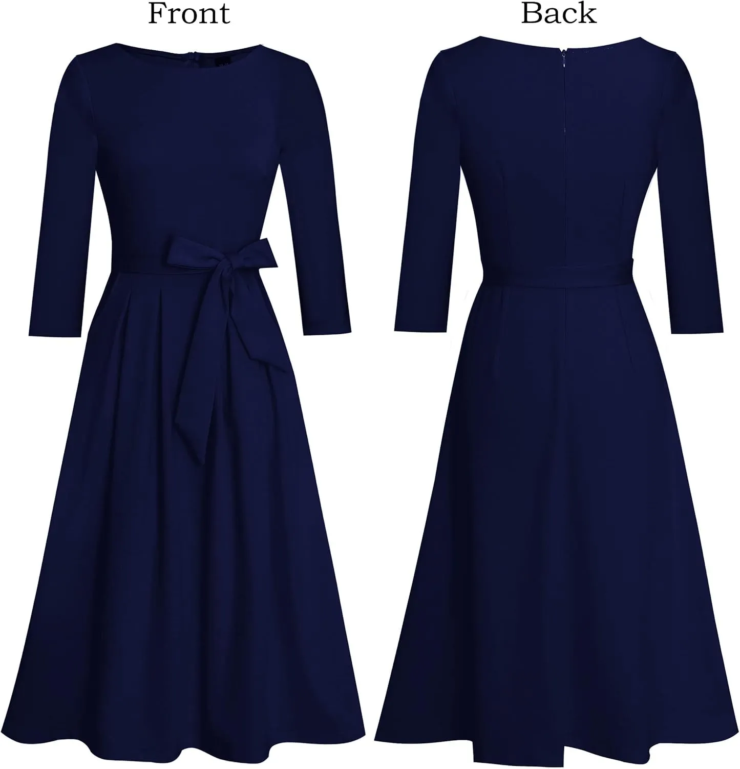 VFSHOW Womens Elegant Pockets Belted Work Business Office Casual Party Pleated A-Line Midi Dress