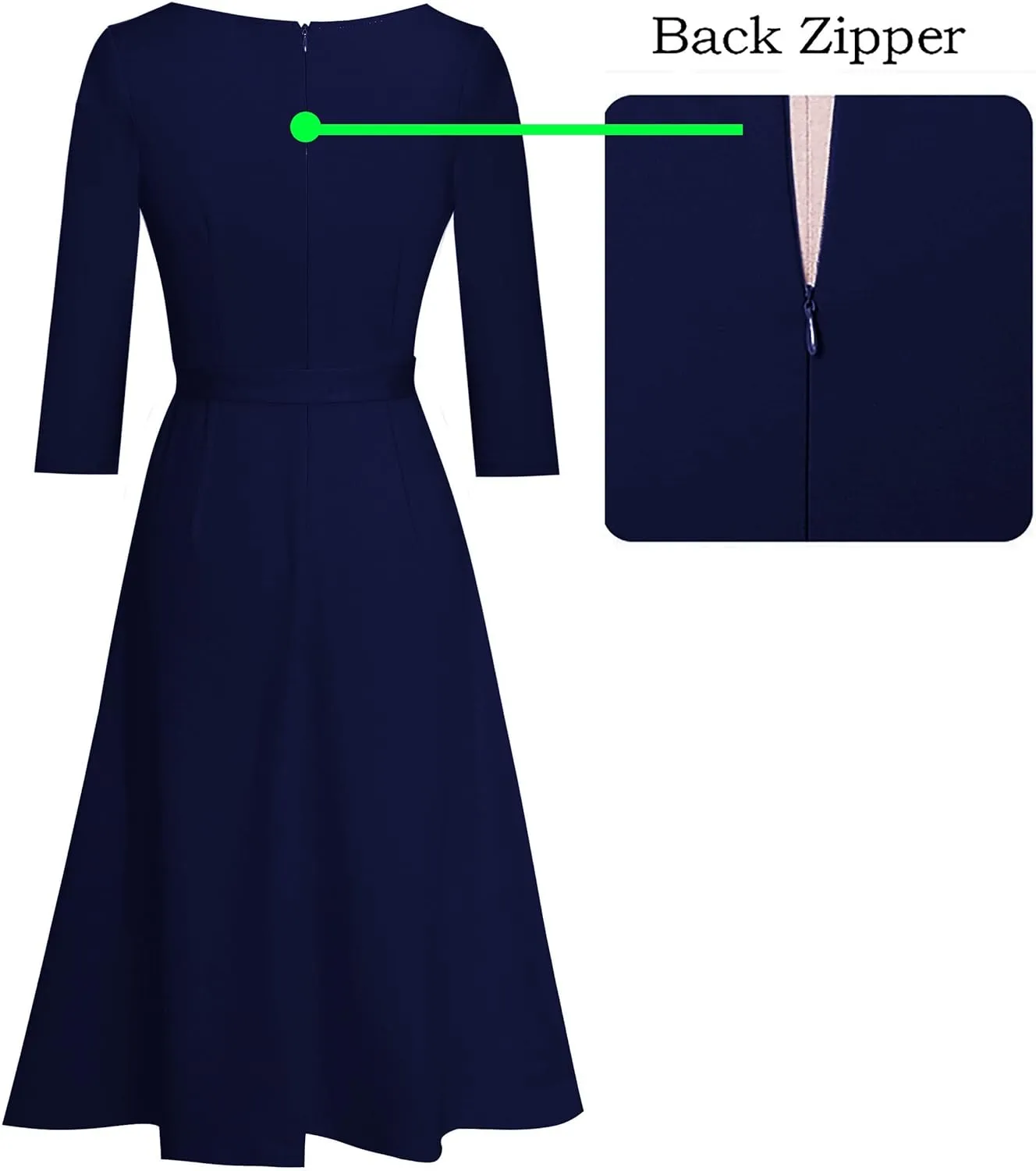 VFSHOW Womens Elegant Pockets Belted Work Business Office Casual Party Pleated A-Line Midi Dress