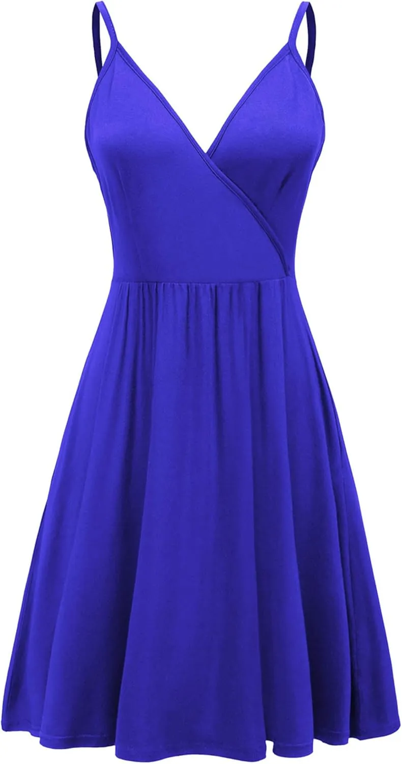 WEACZZY Women's 2025 Summer Dresses V Neck Spaghetti Strap Sundress Casual Beach Flowy Mini Dress with Pockets