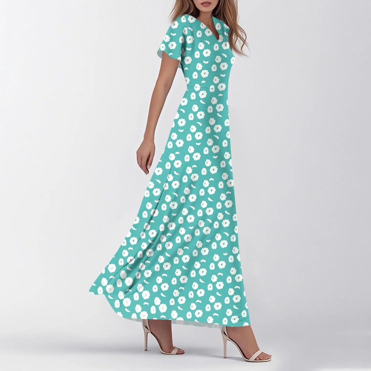 Wedding GTuest Dresses for Women 2025 Boho Multi Style Maxi Dress Flowy Dress Casual V Neck Short Sleeve Graphic Long Dress