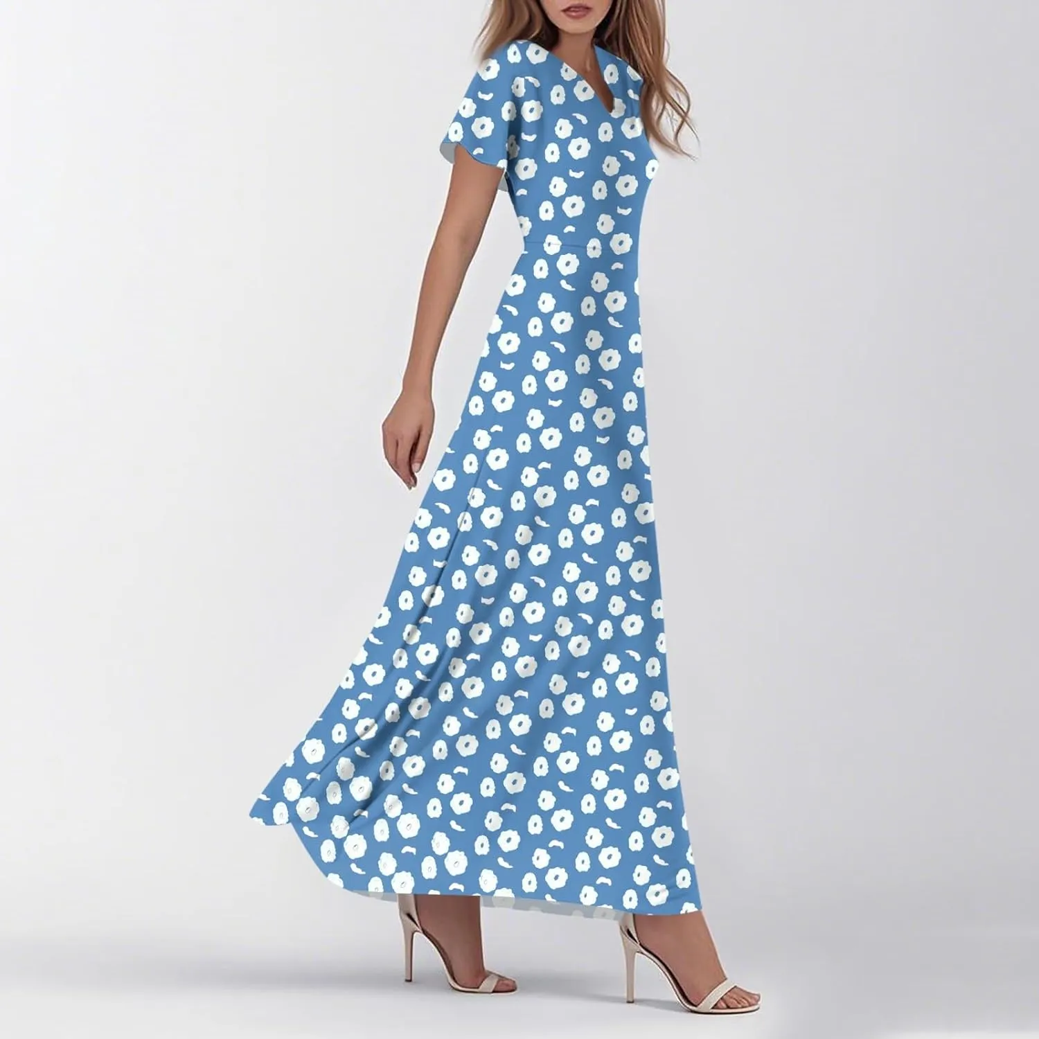 Wedding GTuest Dresses for Women 2025 Boho Multi Style Maxi Dress Flowy Dress Casual V Neck Short Sleeve Graphic Long Dress