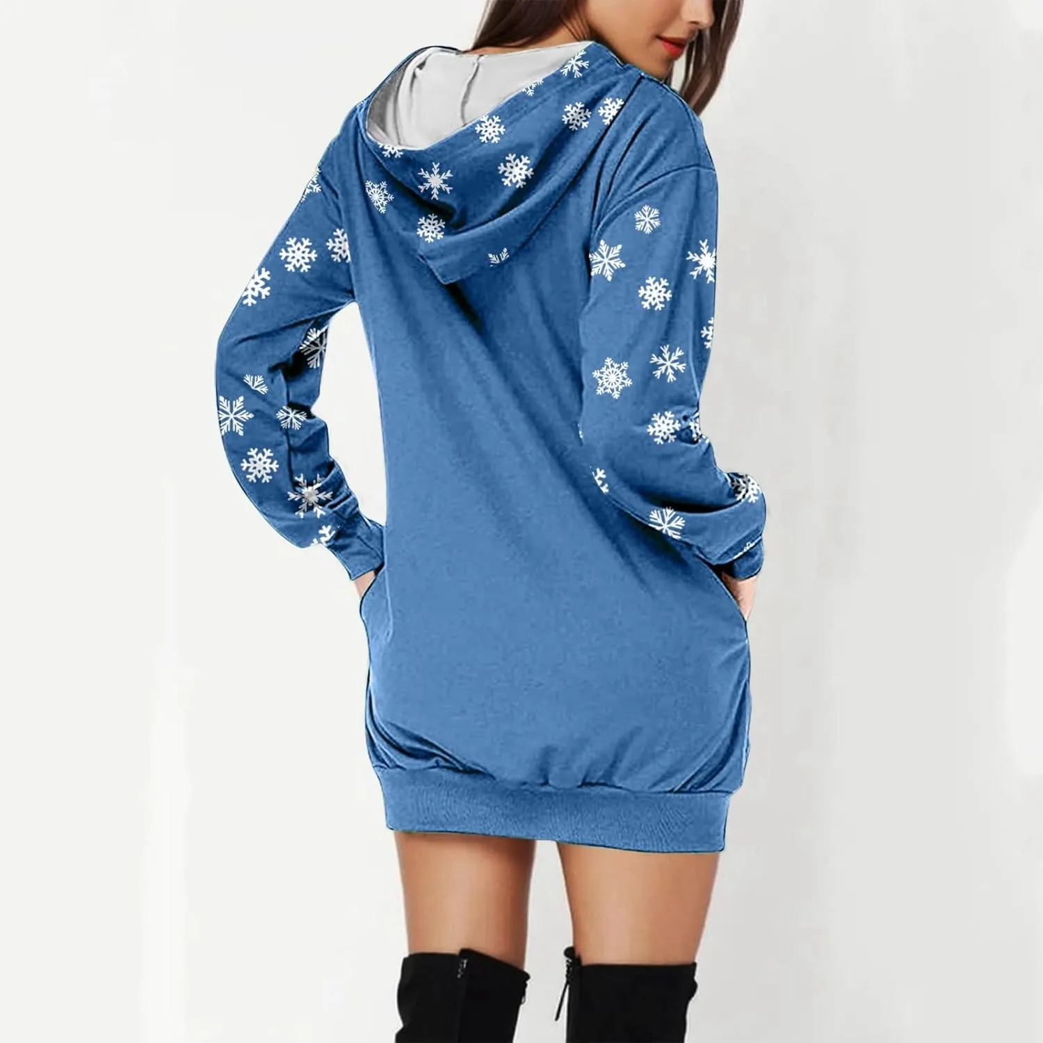 Women 2024 Christmas Hoodies Dress Long Sleeve Red Wine Glass Print Sweatshirt Tunic Oversized Xmas Hooded Party Dress
