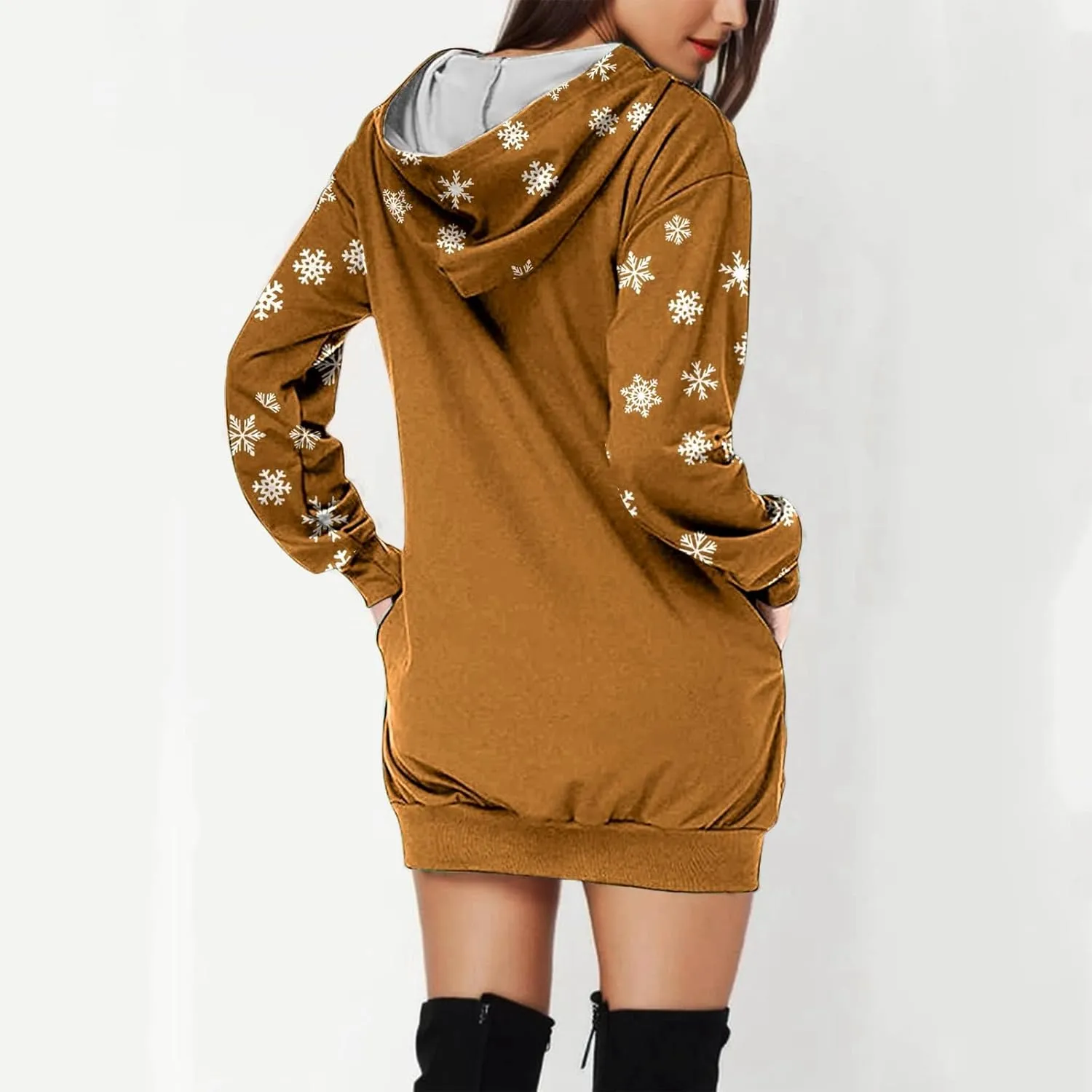 Women 2024 Christmas Hoodies Dress Long Sleeve Red Wine Glass Print Sweatshirt Tunic Oversized Xmas Hooded Party Dress