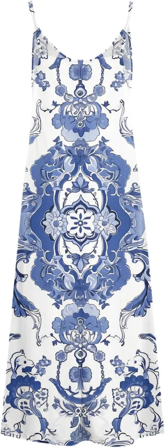 Women Floral Summer Sundresses 2025 Spaghetti Strap Maxi Dresses Spring Flower Boho Dress Boho Beach Vacation Clothes