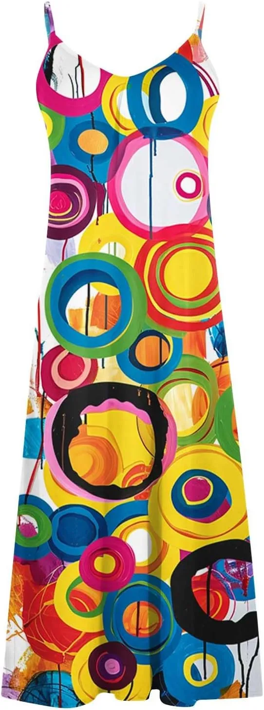 Women Floral Summer Sundresses 2025 Spaghetti Strap Maxi Dresses Spring Flower Boho Dress Boho Beach Vacation Clothes