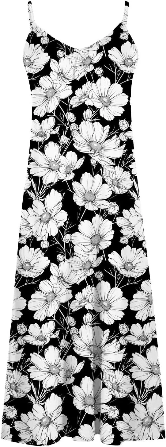 Women Floral Summer Sundresses 2025 Spaghetti Strap Maxi Dresses Spring Flower Boho Dress Boho Beach Vacation Clothes